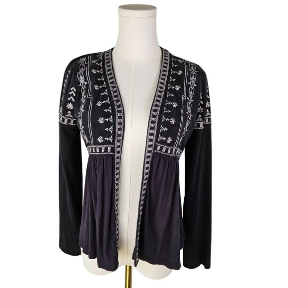 Gianni Bini Black Faux Suede Cardigan Jacket Size XS Boho Embroidered - Picture 2 of 10